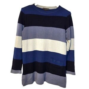 Andrea Jovine Wool Striped Color Blocked Blues Tunic/Dress Side Slits Size Small